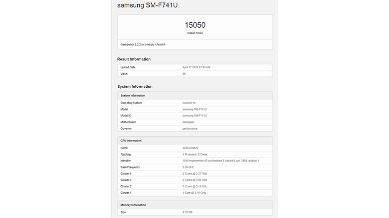 Тест Samsung Galaxy Z Flip 6 подтверждает, что он такой же быстрый и функциональный, как и серия Galaxy S24/ © Geekbench