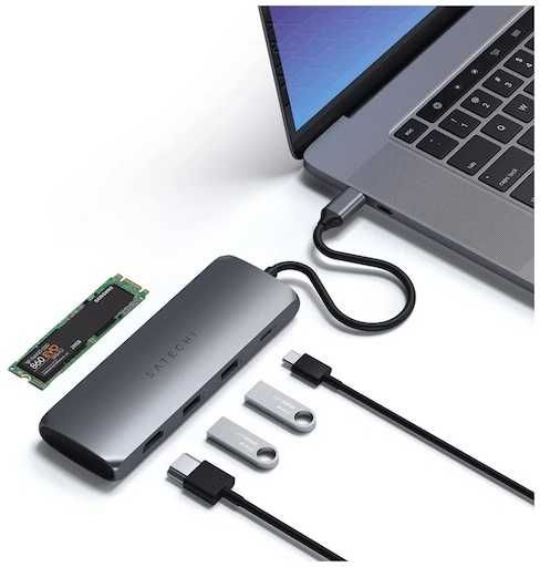3. Гибридный многопортовый адаптер Satechi USB-C — лучший адаптер USB-C с корпусом SSD