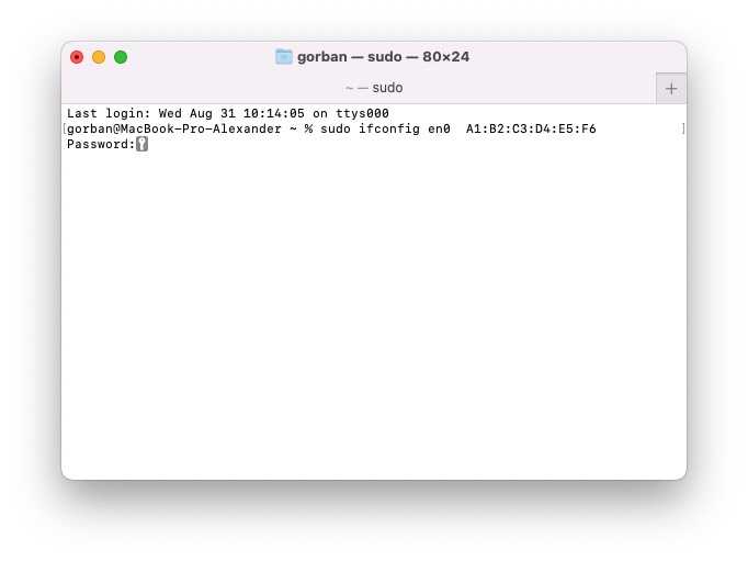 Измените MAC-адрес macOS с помощью терминала