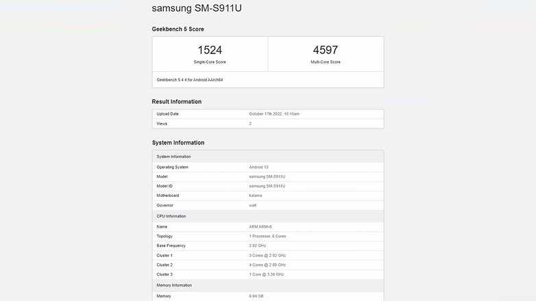 Первые результаты тестов Samsung Galaxy S23 с чипом Snapdragon 8 Gen 2 / © Galaxy Club NL