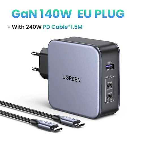 5. Зарядное устройство UGreen Nexode мощностью 140 Вт – лучшее настенное зарядное устройство USB-C мощностью 140 Вт
