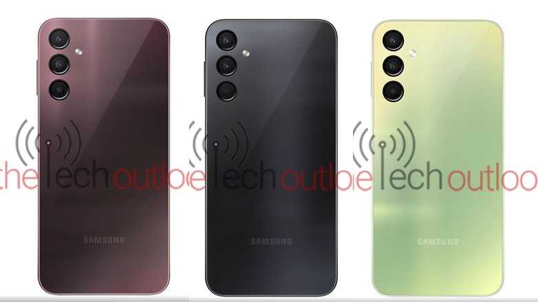 Цвета Samsung Galaxy A24: красный, бордовый, черный и светло-желтый/зеленый / © The Tech Outlook
