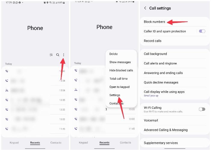 Используем приложение «Телефон» на телефонах Samsung для просмотра заблокированных номеров
