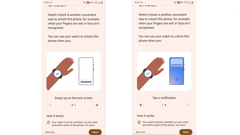 Google Watch Unlock работает, проводя вверх по экрану блокировки или нажимая уведомление перед разблокировкой на умных часах. / © Гугл
