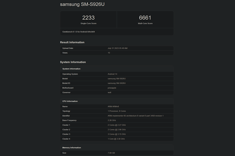 Результаты Geekbench для Samsung Galaxy S24+ с чипом Snapdragon 8 Gen 3. / © Geekbench
