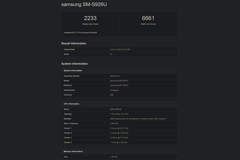 Результат Geekbench для Samsung Galaxy S24+ с чипом Snapdragon 8 Gen 3. / © Geekbench
