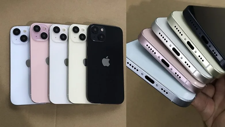 Цветовая палитра для базовых моделей Apple iPhone 15 и iPhone 15 Plus: синий, нежно-розовый, блестящий серебристый, ярко-желтый и классический черный. / ©/u/SonnyDickson